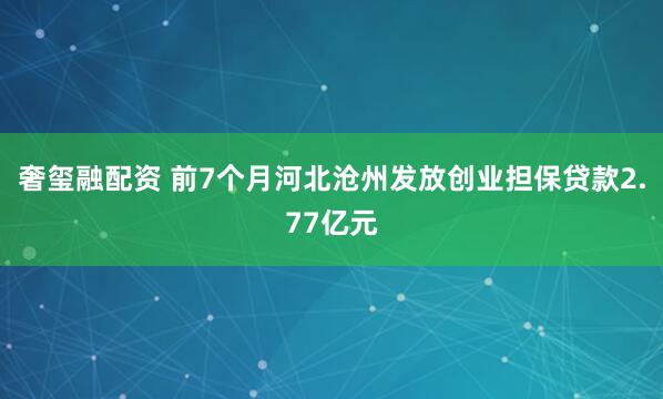奢玺融配资 前7个月河北沧州发放创业担保贷款2.77亿元